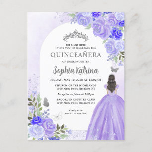 Invitation Carte Postale Floral Violet princesse Anniversaire Quinceanera