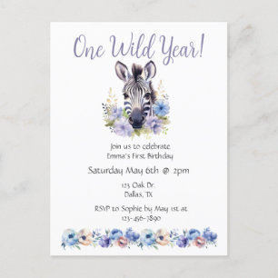 Invitation Carte Postale Floral Zebra Anniversaire