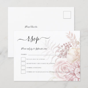 Invitation Carte Postale Florales teintées rose roux moderne Mariage RSVP