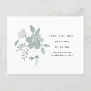 Invitation Carte Postale Flore d'aquarelle verte simple Enregistrer la date