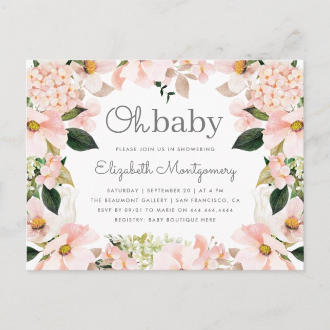 Invitation Carte Postale Flore de printemps flush Wreath Oh Baby shower (Devant)