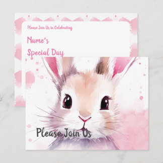 Invitation Carte Postale Fluffy rose lapin Journée spéciale