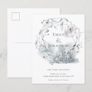 Invitation Carte Postale Foliage D'Hiver Noms Mariage Enregistrer La Date