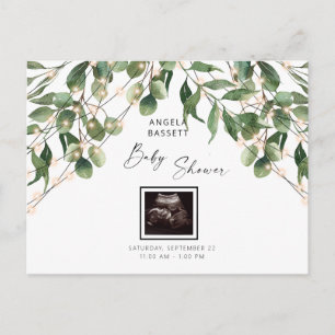 Invitation Carte Postale Foliage et lumières Ultrasound Photo Baby shower I