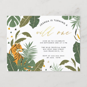 Invitation Carte Postale Foliage Tropical Tigre Or Wild Un Anniversaire