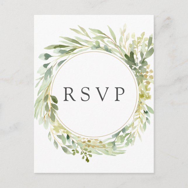 Invitation Carte Postale Foliage vert Wreath Mariage botanique RSVP (Devant)