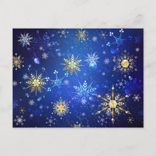 Invitation Carte Postale Fond bleu de Noël avec flocons d'or