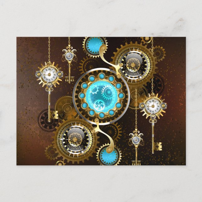 Invitation Carte Postale Fond rouillé Steampunk avec verres turquoise (Devant)
