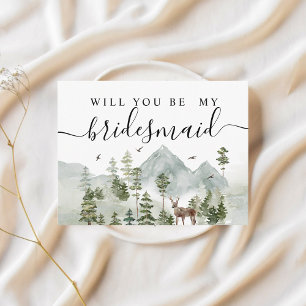 Invitation Carte Postale Forêt aquarelle   Arbres et cerfs 