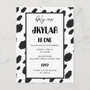 Invitation Carte Postale Fourrure de vache taches noires et blanches