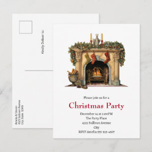 Invitation Carte Postale Foyer victorien cosy Noël