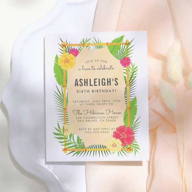 Invitation Carte Postale Frame de bambou tropical pour enfants Luau Anniver (Créateur téléchargé)