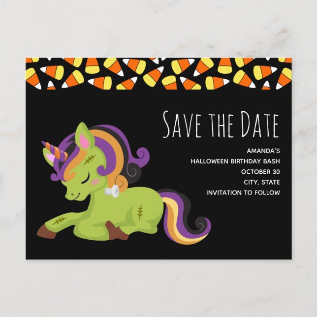 Invitation Carte Postale Frankenstein Unicorn Anniversaire Enregistrer la d (Devant)