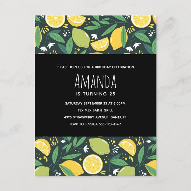 Invitation Carte Postale Fruit de citron jaune et de citron vert Motif Anni (Devant)