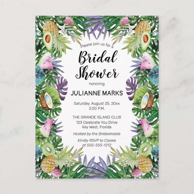 Invitation Carte Postale Fruit tropical | Fête des mariées d'été verdoyante (Devant)