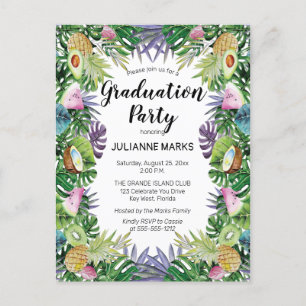 Invitation Carte Postale Fruit tropical   Green Summer Graduation Party