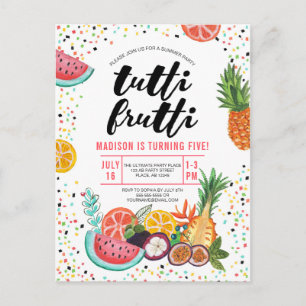 Invitation Carte Postale Fruit Tutti Frutti multicolore jaune tropical