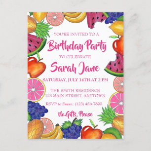 Invitation Carte Postale Fruits tropicaux Banana Watermelon fête d'annivers
