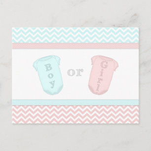Invitation Carte Postale Fun Baby One Piece Rose and Blue Genre Reveale