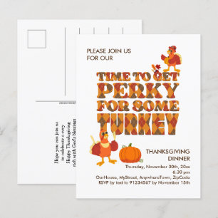Invitation Carte Postale Fun PERKY POUR TURQUIE Dîner Thanksgiving
