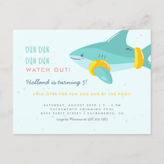 Invitation Carte Postale Fun Pool Party Shark Arm Bands Anniversaire de enf