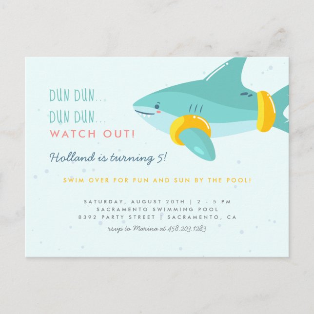 Invitation Carte Postale Fun Pool Party Shark Arm Bands Anniversaire de enf (Devant)