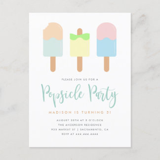 Invitation Carte Postale Fun Summer Pastel Popsicle Party Enfants Anniversa