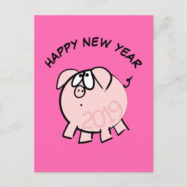 Invitation Carte Postale Funny 4 Dessin Illustration Pig Année 2019 PostC (Devant)