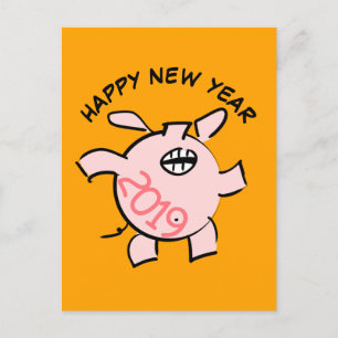 Invitation Carte Postale Funny 5 Dessin Illustration Pig Année 2019 PostC