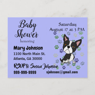 Invitation Carte Postale Funny Boston Terrier et Baby shower des Empreintes