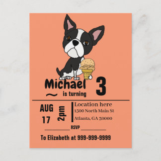 Invitation Carte Postale Funny Boston Terrier et la crème glacée fête d'ann