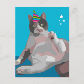 Invitation Carte Postale Funny Calico Chat en Casquette de fête d'anniversa