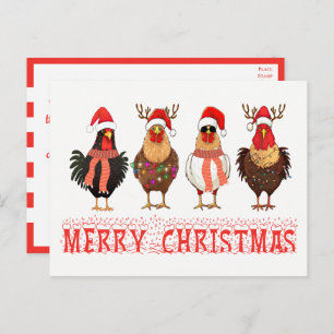 Invitation Carte Postale Funny Chicken Farm Agriculteur Pays Noël