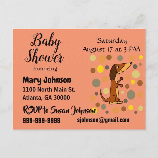 Invitation Carte Postale Funny Dachshund Baby shower de chien (Devant)