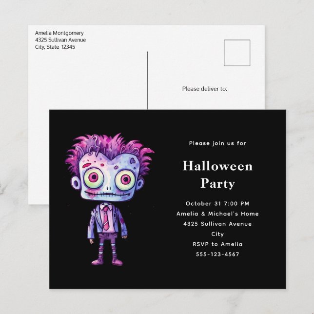 Invitation Carte Postale Funny Frankenstein Monster Halloween Fun (Devant / Derrière)