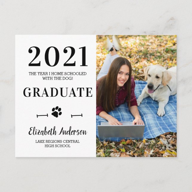 Invitation Carte Postale Funny Home School Chien Classe De 2021 Graduate Ph (Devant)