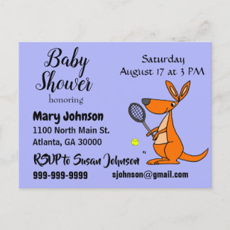 Invitation Carte Postale Funny Kangaroo Jouer Baby shower De Tennis