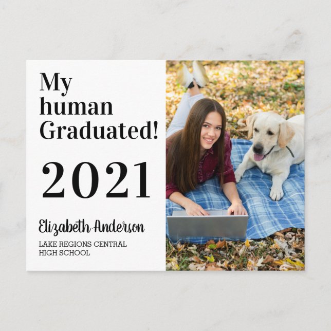 Invitation Carte Postale Funny My Human Graduated Dog 2021 Diplôme photo (Devant)