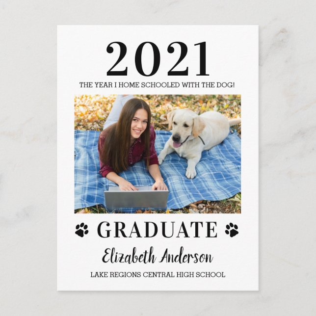 Invitation Carte Postale Funny Photo Accueil École Classe Chien 2021 Gradua (Devant)