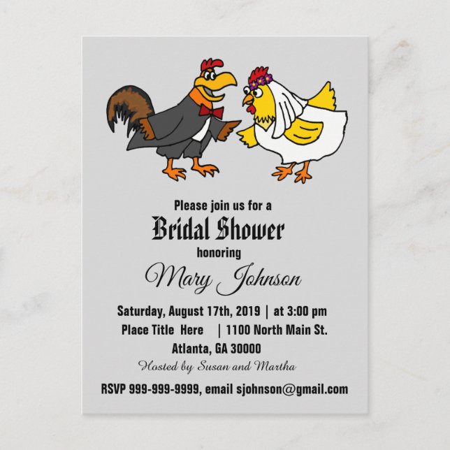 Invitation Carte Postale Funny Rooster et Hen Mariage (Devant)