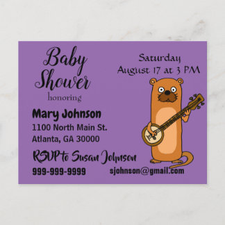Invitation Carte Postale Funny Sea Otter Jouer Baby shower Banjo