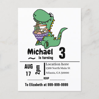 Invitation Carte Postale Funny T-rex Dinosaur eating Ramen Noodles