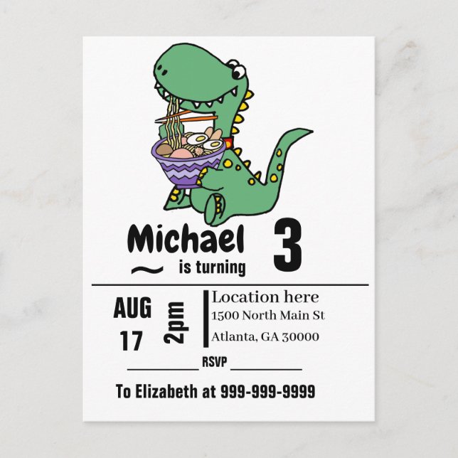 Invitation Carte Postale Funny T-rex Dinosaur eating Ramen Noodles (Devant)