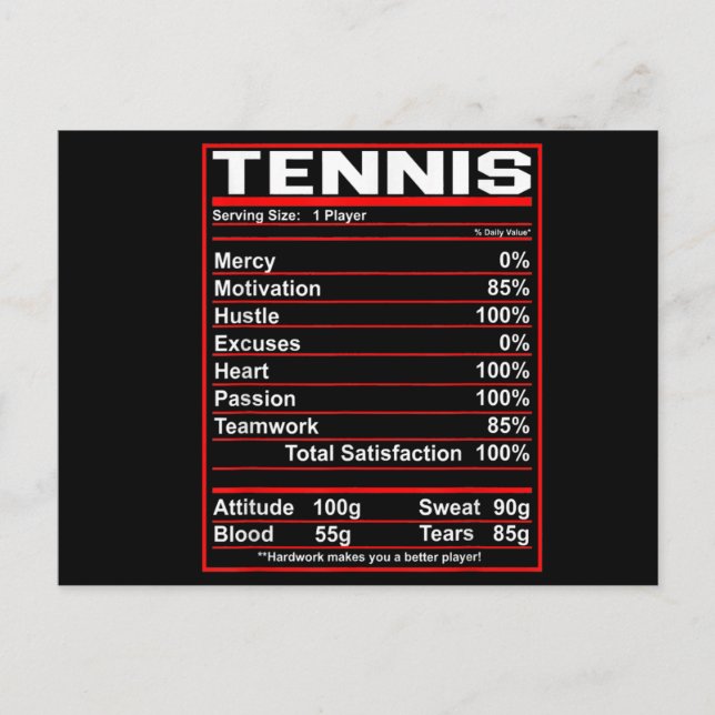 Invitation Carte Postale Funny Tennis Nutrition Faits Femmes Hommes (Devant)