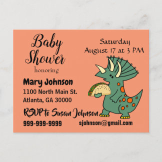 Invitation Carte Postale Funny Tricératops mangeant Baby shower Taco