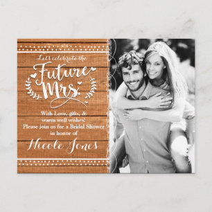 Invitation Carte Postale Future Mme Rustic Oak Wood Shower de Mariée