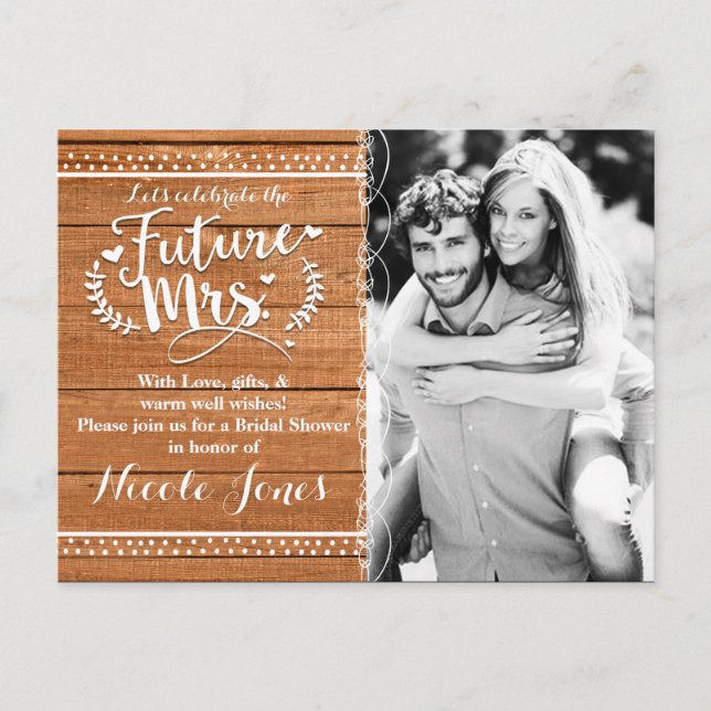 Invitation Carte Postale Future Mme Rustic Oak Wood Shower de Mariée (Devant)