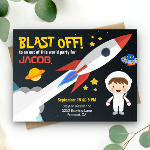 Invitation Carte Postale Garçons astronautes mignons Fête d'anniversaire Es