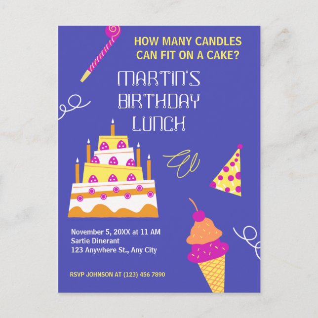 Invitation Carte Postale Gâteau d'anniversaire moderne (Devant)