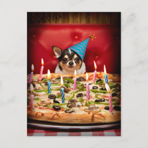 Invitation Carte Postale Gâteau d'anniversaire pizza de Chihuahua
